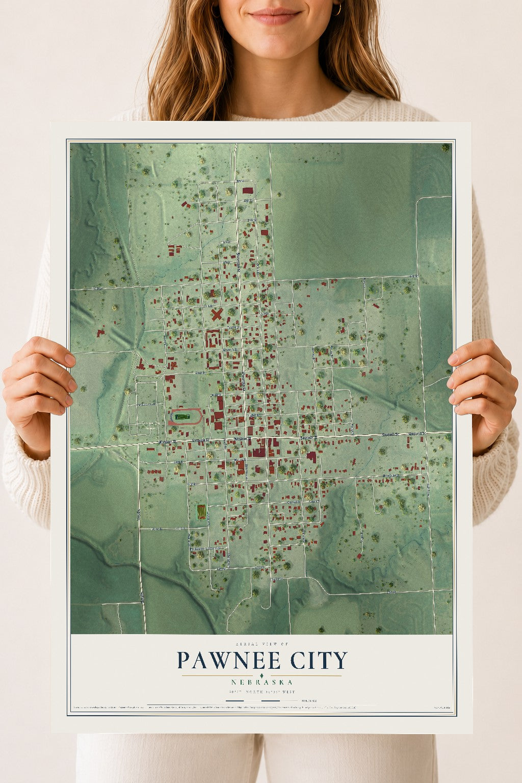 Map of Pawnee City, Nebraska, 18 x 24 inch unframed archival matte print