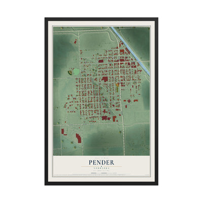 Map of Pender, Nebraska, 12 x 18 inch print in a black wood frame