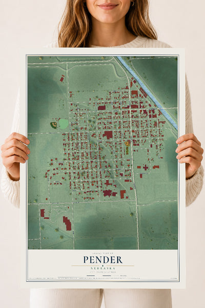 Map of Pender, Nebraska, 18 x 24 inch unframed archival matte print