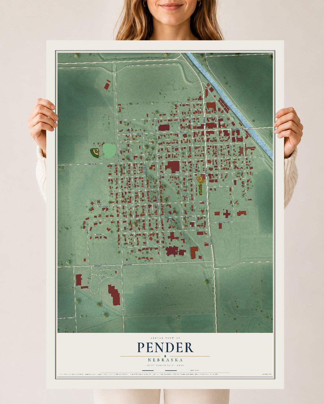 Map of Pender, Nebraska, 24 x 36 inch unframed archival matte print