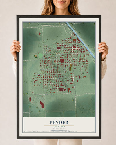 Map of Pender, Nebraska, 24 x 36 inch print in a black wood frame