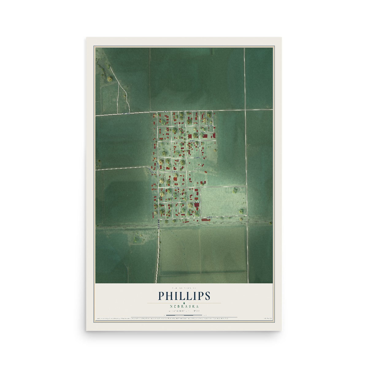 Map of Phillips, Nebraska, 12 x 18 inch unframed archival matte print