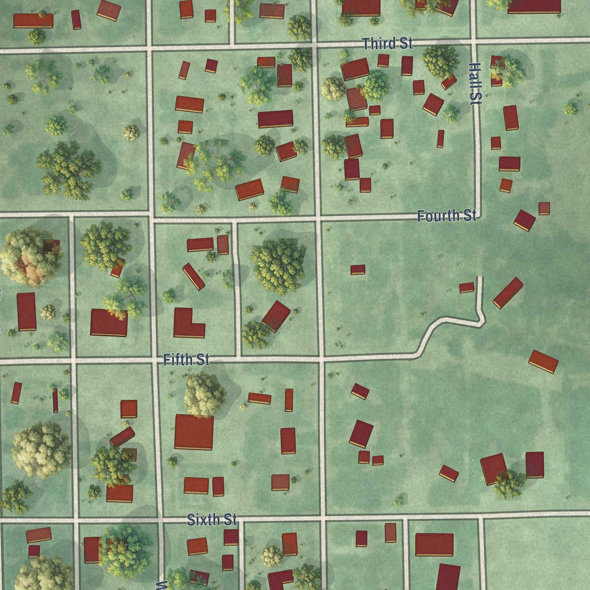 Close-up of the map of Phillips, Nebraska print showing street and building detail