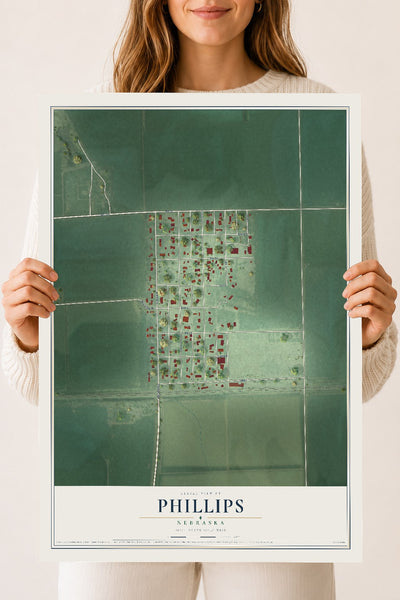Map of Phillips, Nebraska, 18 x 24 inch unframed archival matte print