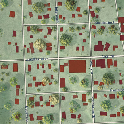 Close-up of the map of Pickrell, Nebraska print showing street and building detail