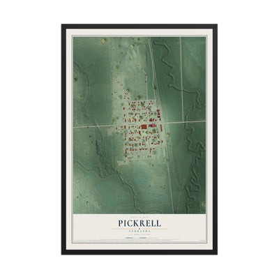 Map of Pickrell, Nebraska, 12 x 18 inch print in a black wood frame