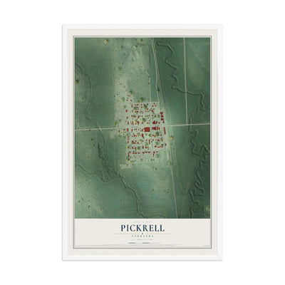 Map of Pickrell, Nebraska, 12 x 18 inch print in a white wood frame