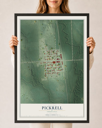 Map of Pickrell, Nebraska, 24 x 36 inch print in a black wood frame