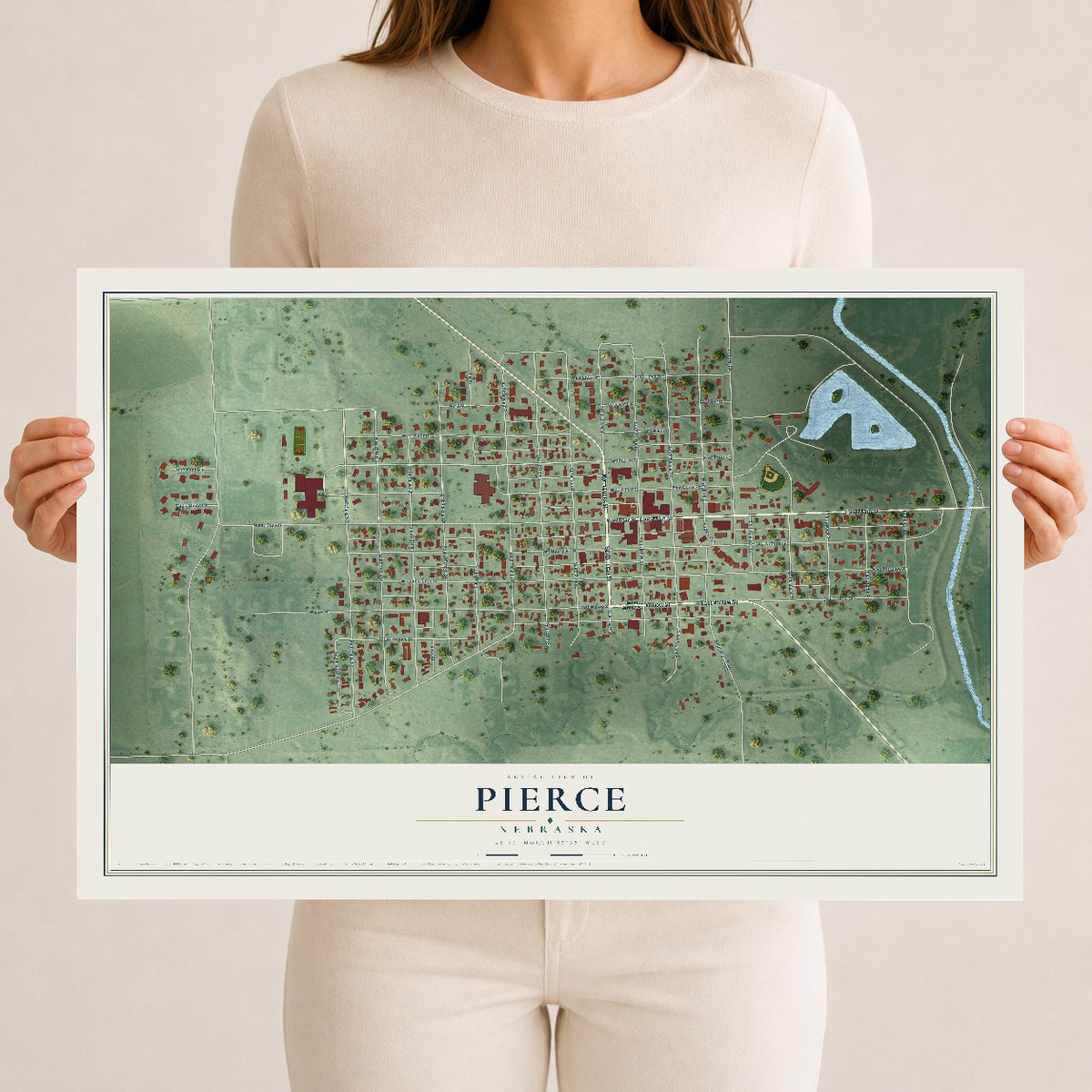 Map of Pierce, Nebraska, 12 x 18 inch unframed archival matte print