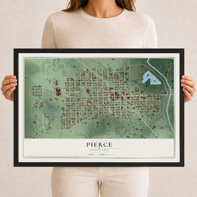 Map of Pierce, Nebraska, 12 x 18 inch print in a black wood frame