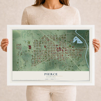 Map of Pierce, Nebraska, 12 x 18 inch print in a white wood frame