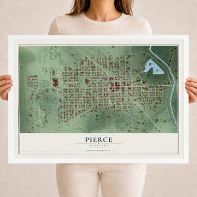Map of Pierce, Nebraska, 18 x 24 inch print in a white wood frame