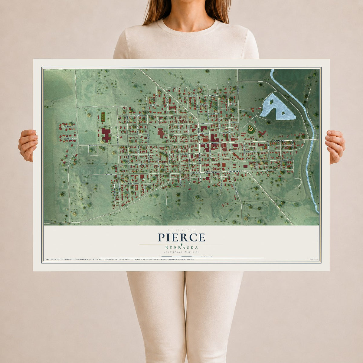 Map of Pierce, Nebraska, 24 x 36 inch unframed archival matte print