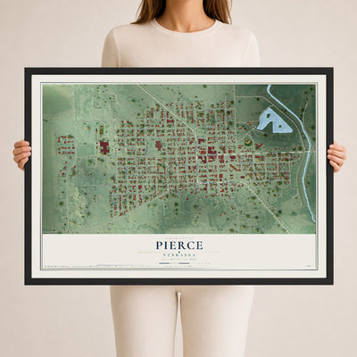 Map of Pierce, Nebraska, 24 x 36 inch print in a black wood frame