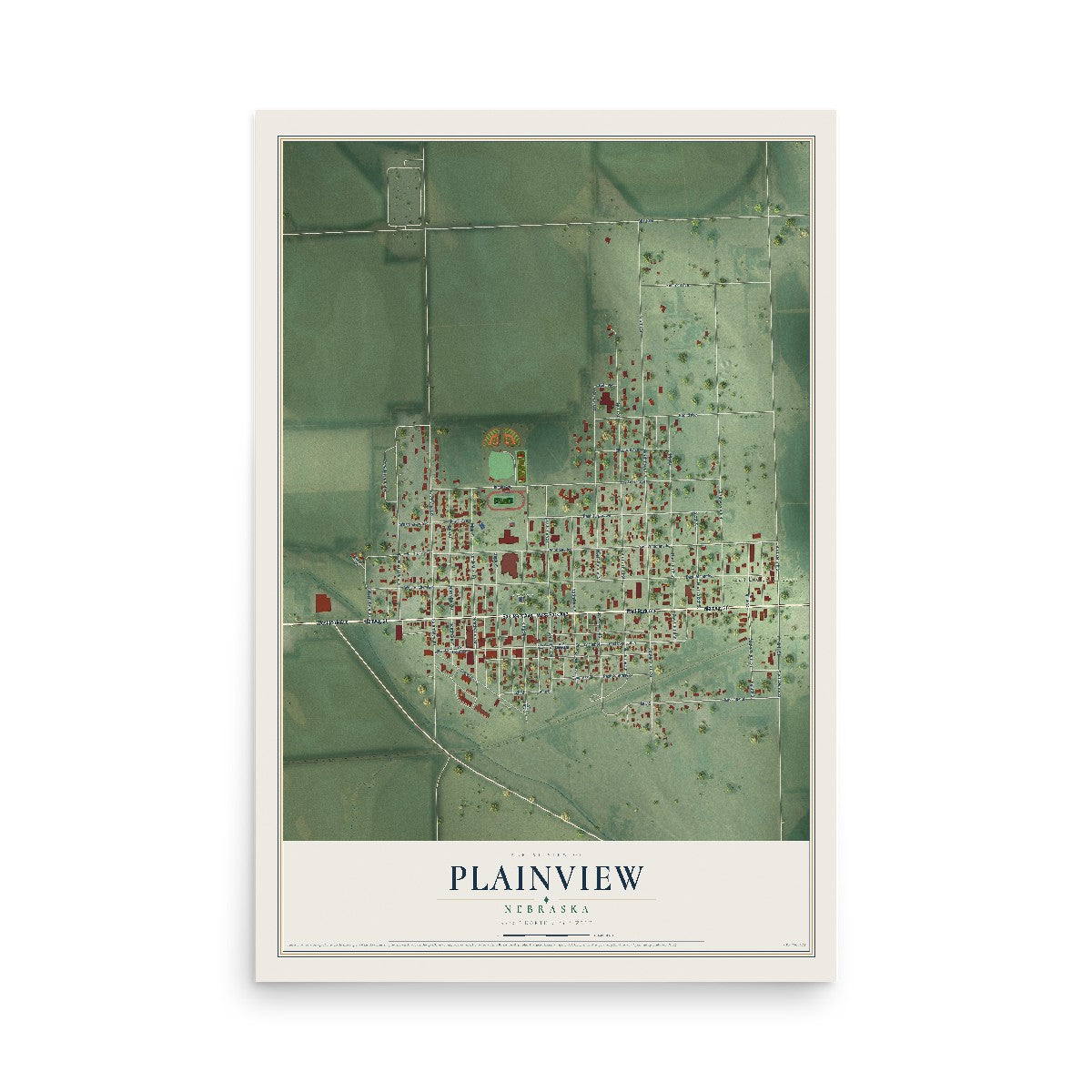 Map of Plainview, Nebraska, 12 x 18 inch unframed archival matte print