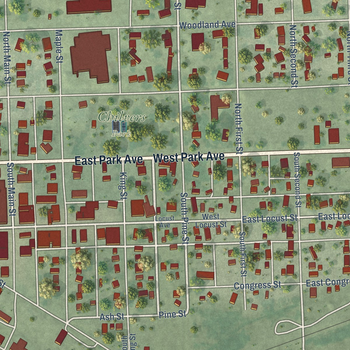 Close-up of the map of Plainview, Nebraska print showing street and building detail