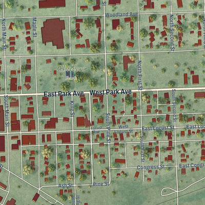 Close-up of the map of Plainview, Nebraska print showing street and building detail