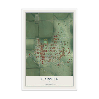 Map of Plainview, Nebraska, 12 x 18 inch print in a white wood frame
