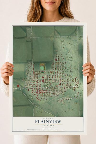 Map of Plainview, Nebraska, 18 x 24 inch unframed archival matte print
