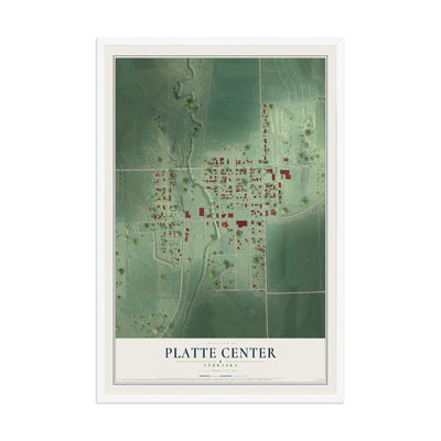 Map of Platte Center, Nebraska, 12 x 18 inch print in a white wood frame