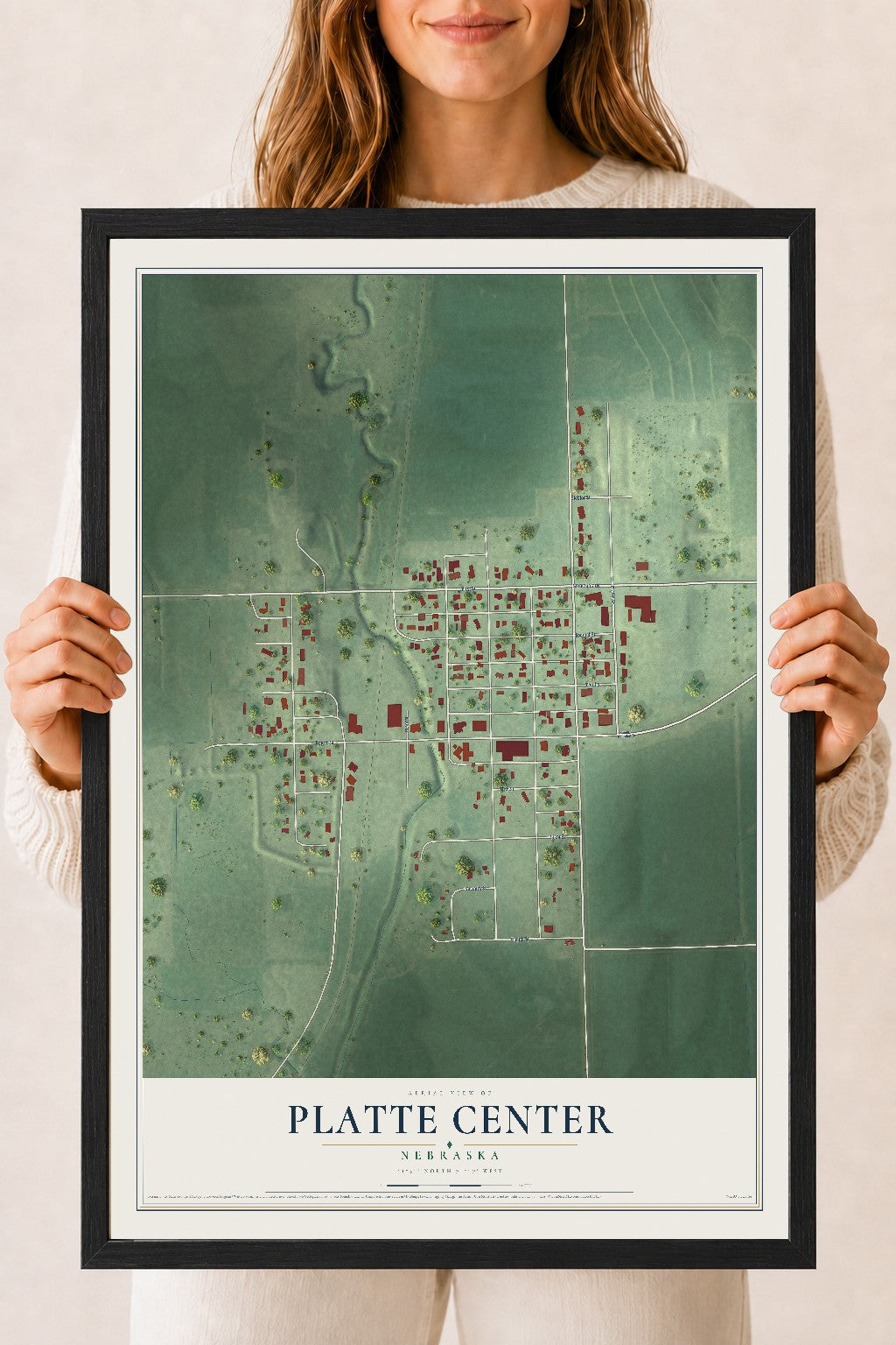 Map of Platte Center, Nebraska, 18 x 24 inch print in a black wood frame