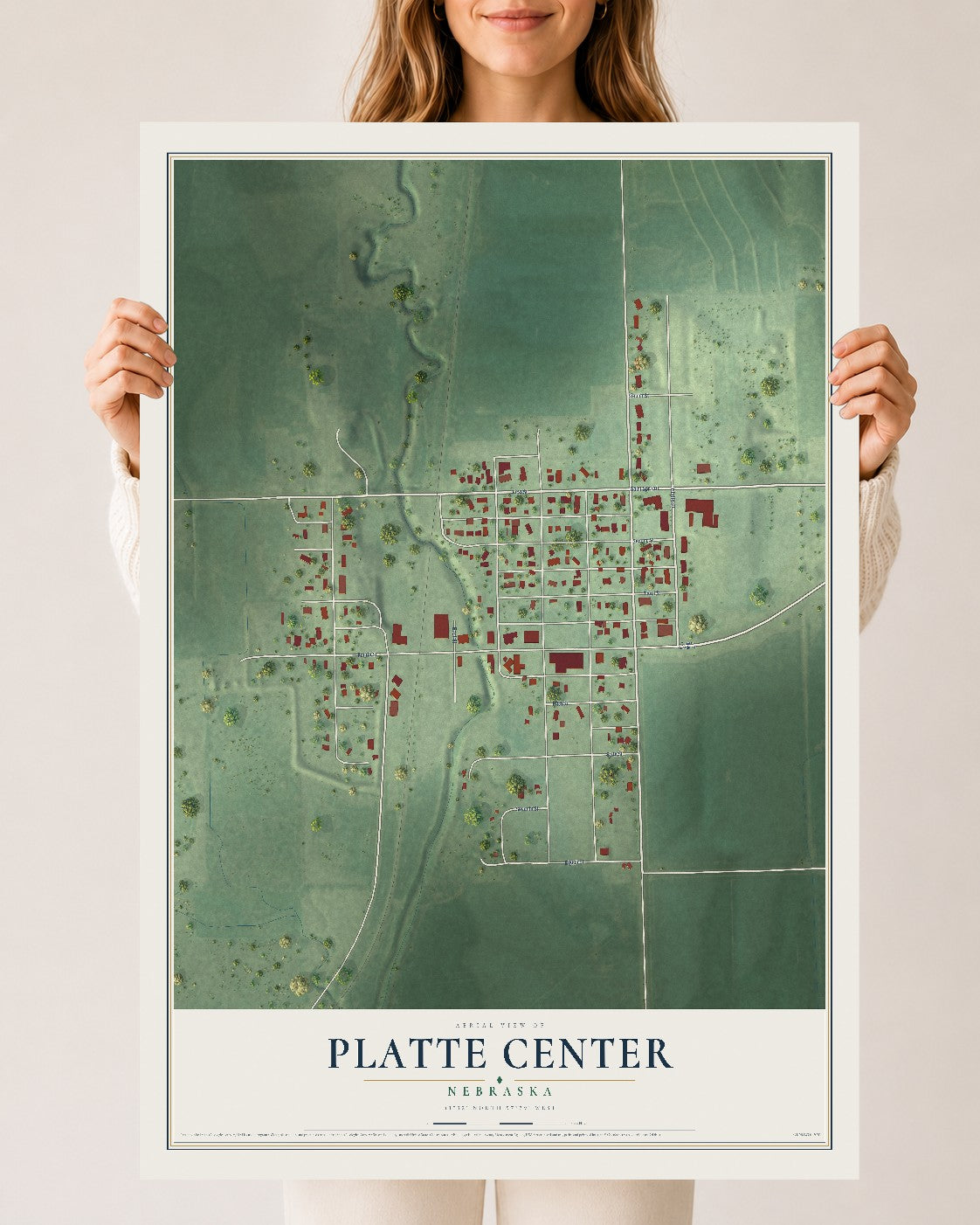 Map of Platte Center, Nebraska, 24 x 36 inch unframed archival matte print