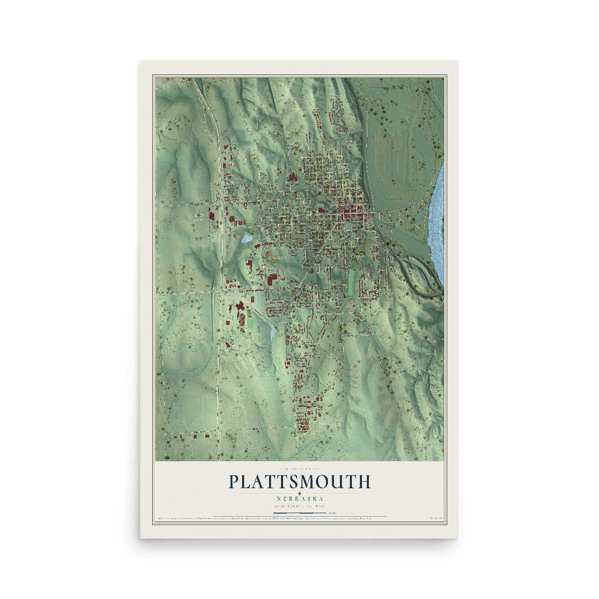 Map of Plattsmouth, Nebraska, 12 x 18 inch unframed archival matte print