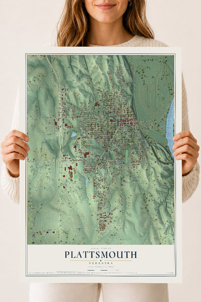 Map of Plattsmouth, Nebraska, 18 x 24 inch unframed archival matte print
