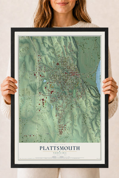 Map of Plattsmouth, Nebraska, 18 x 24 inch print in a black wood frame