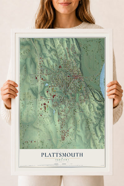 Map of Plattsmouth, Nebraska, 18 x 24 inch print in a white wood frame