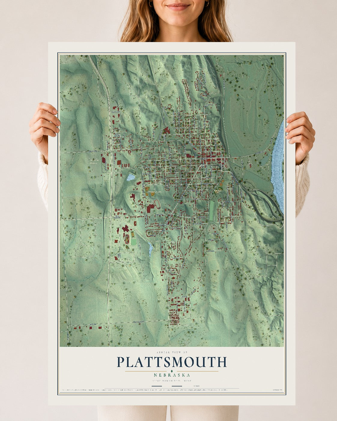 Map of Plattsmouth, Nebraska, 24 x 36 inch unframed archival matte print