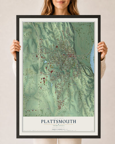 Map of Plattsmouth, Nebraska, 24 x 36 inch print in a black wood frame