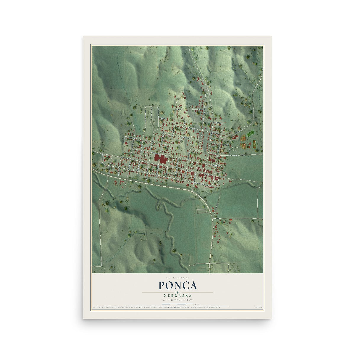 Map of Ponca, Nebraska, 12 x 18 inch unframed archival matte print