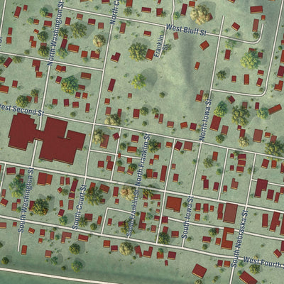 Close-up of the map of Ponca, Nebraska print showing street and building detail