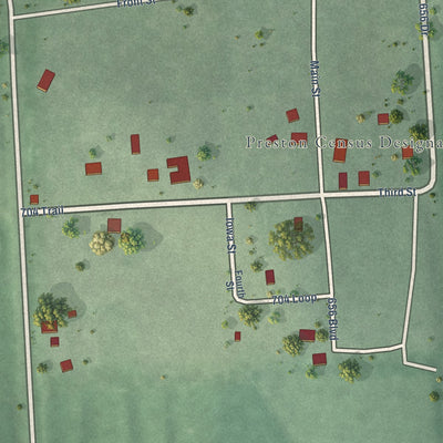 Close-up of the map of Preston, Nebraska print showing street and building detail