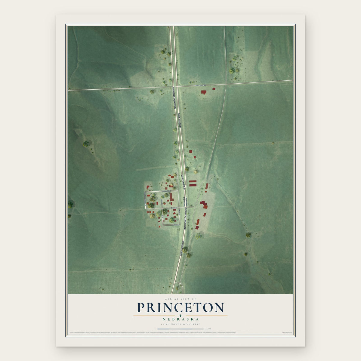 Princeton, Nebraska map print, the full design