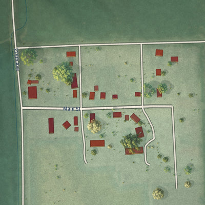 Close-up of the map of Raeville, Nebraska print showing street and building detail