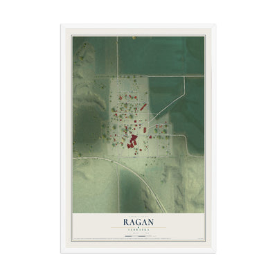 Map of Ragan, Nebraska, 12 x 18 inch print in a white wood frame