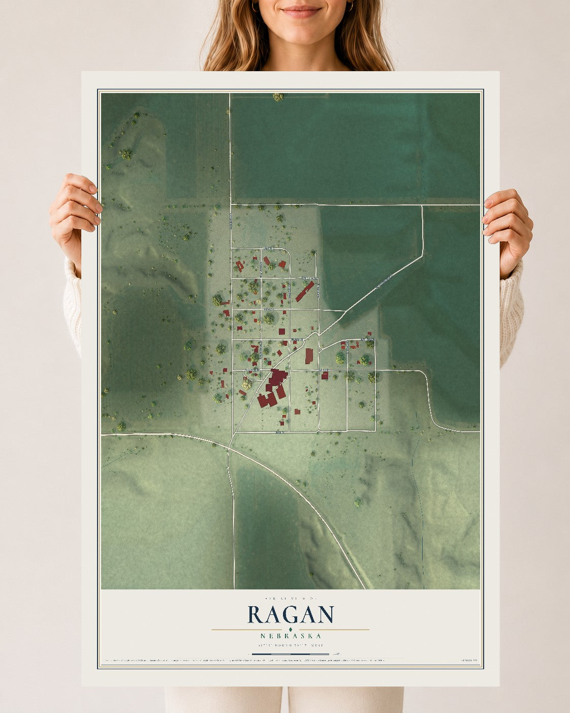 Map of Ragan, Nebraska, 24 x 36 inch unframed archival matte print