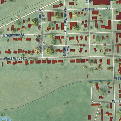 Second close-up of the map of Randolph, Nebraska print showing more streets and buildings