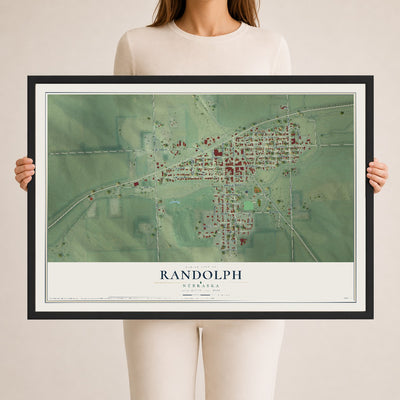 Map of Randolph, Nebraska, 24 x 36 inch print in a black wood frame