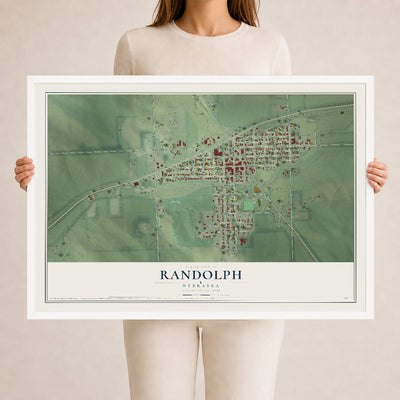 Map of Randolph, Nebraska, 24 x 36 inch print in a white wood frame