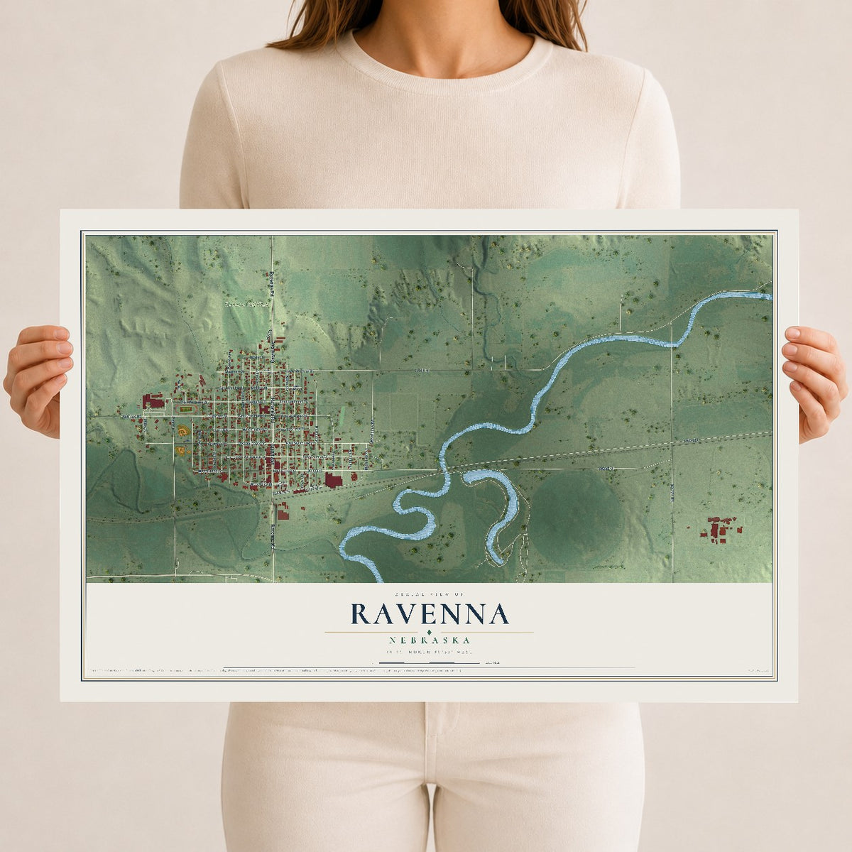 Map of Ravenna, Nebraska, 12 x 18 inch unframed archival matte print
