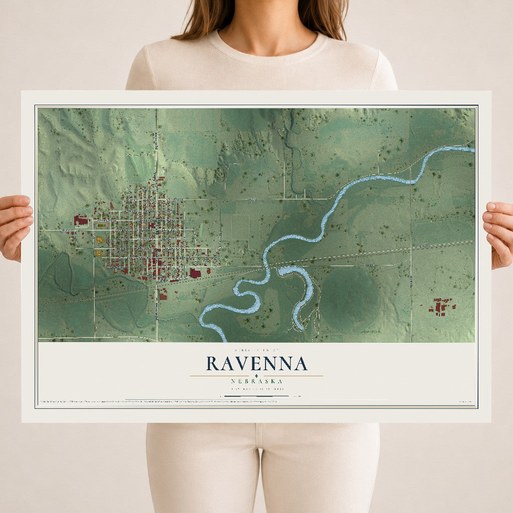Map of Ravenna, Nebraska, 18 x 24 inch unframed archival matte print