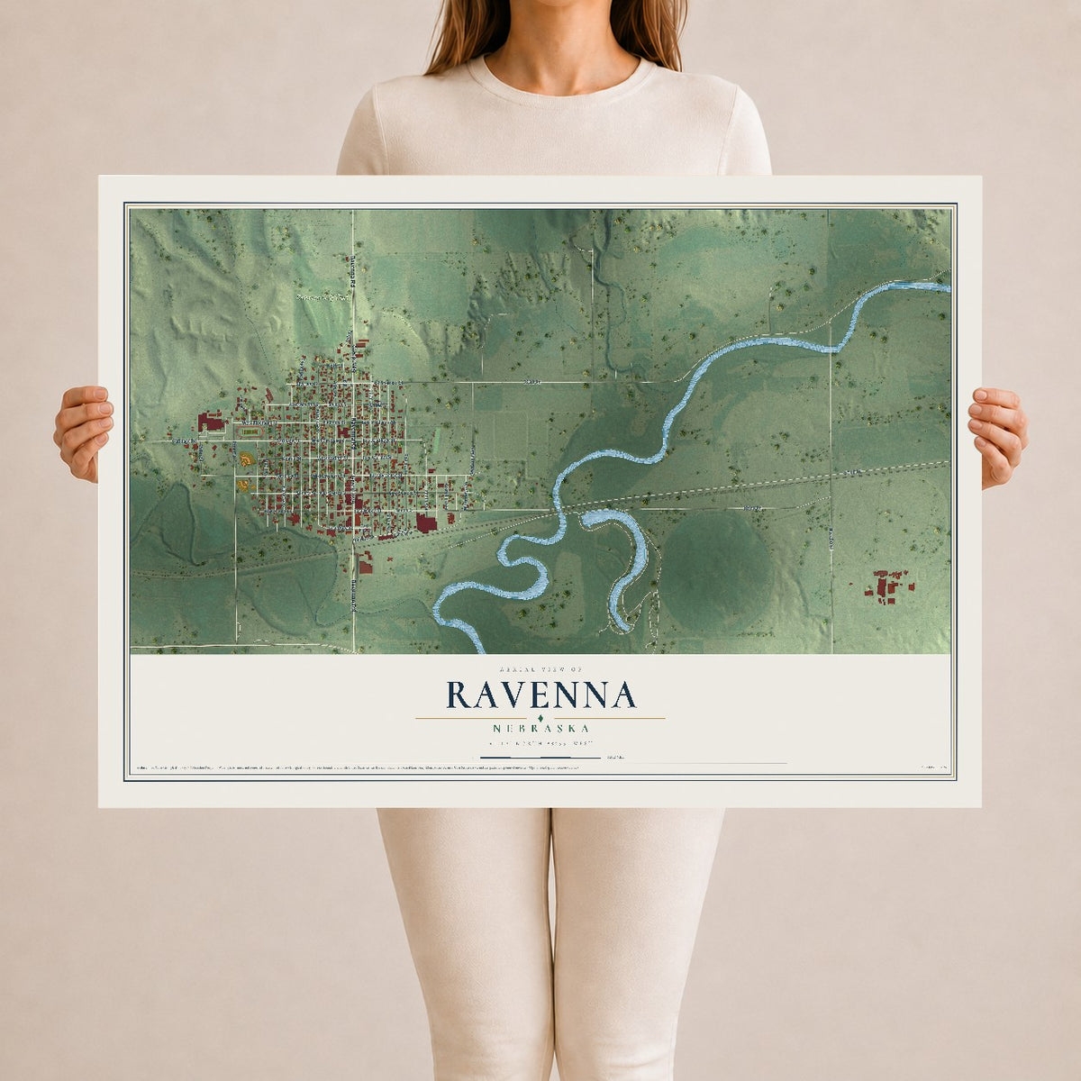 Map of Ravenna, Nebraska, 24 x 36 inch unframed archival matte print