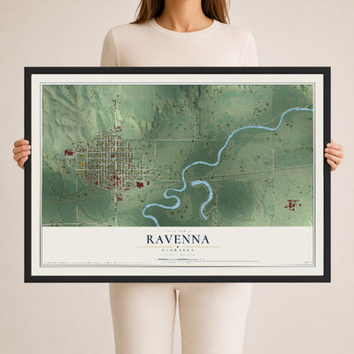 Map of Ravenna, Nebraska, 24 x 36 inch print in a black wood frame