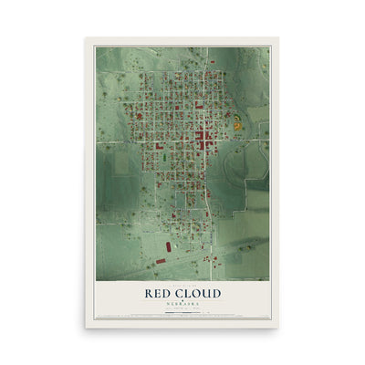 Map of Red Cloud, Nebraska, 12 x 18 inch unframed archival matte print