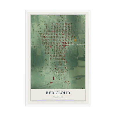 Map of Red Cloud, Nebraska, 12 x 18 inch print in a white wood frame