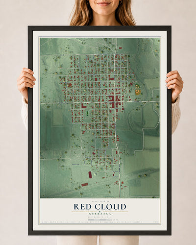 Map of Red Cloud, Nebraska, 24 x 36 inch print in a black wood frame