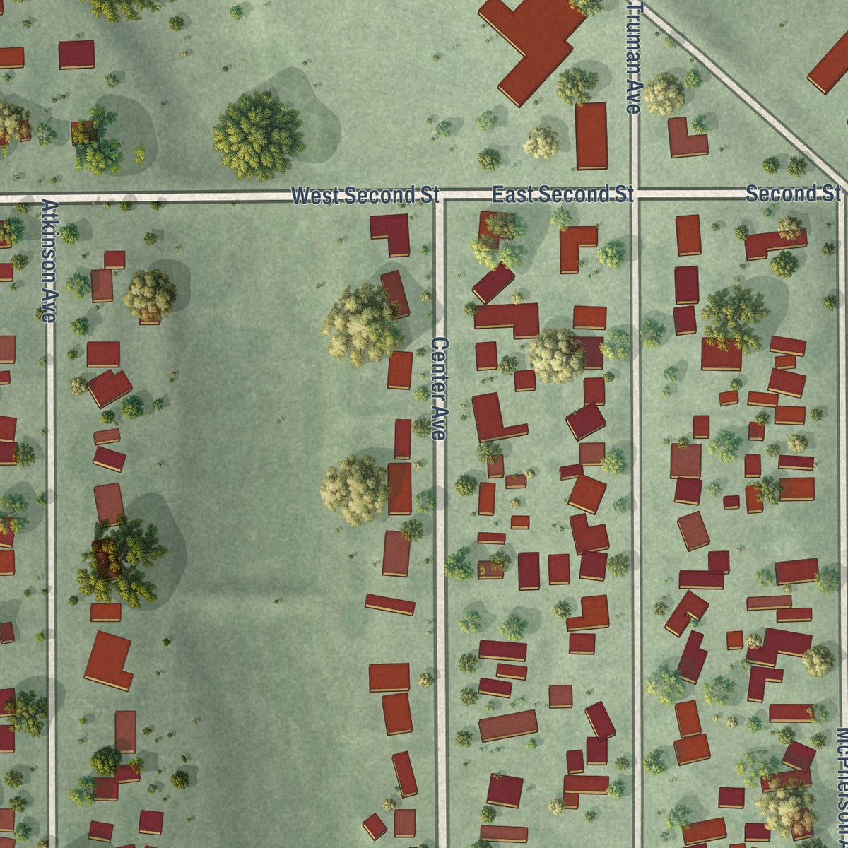 Close-up of the map of Republican City, Nebraska print showing street and building detail